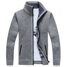Load image into Gallery viewer, Winter Thick Men's Knitted Sweater Coat Off White Long Sleeve Cardigan Fleece Full Zip Male Causal Plus Size Clothing for Autumn
