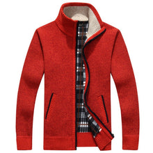 Load image into Gallery viewer, Winter Thick Men's Knitted Sweater Coat Off White Long Sleeve Cardigan Fleece Full Zip Male Causal Plus Size Clothing for Autumn
